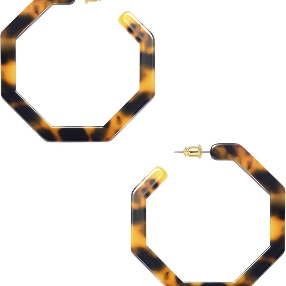 Acrylic Resin Hoop Earrings for Women Statement Fashion Geometric Octagon Earrin